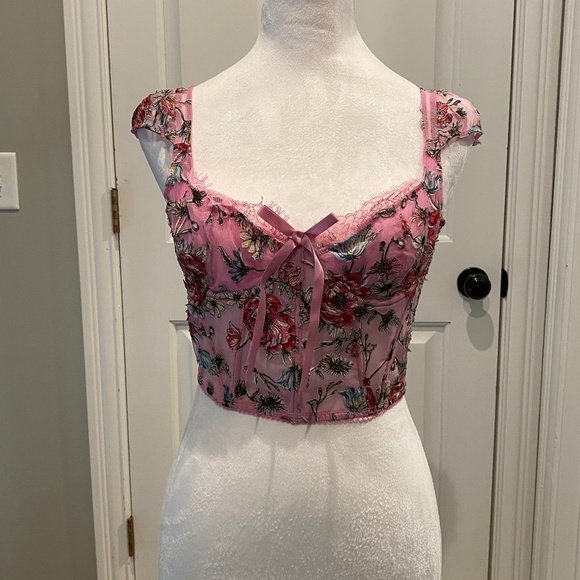 New! Victoria's Secret Floral Embroidery Cap Sleeve Corset 16131 - Picture 4 of 15